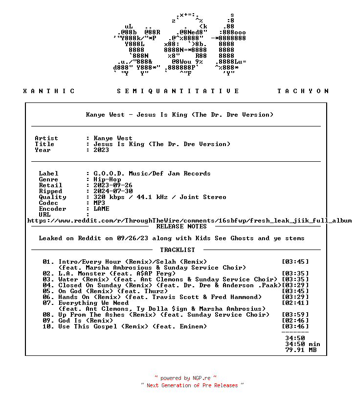 NFO for the release Kanye_West-Jesus_Is_King_(The_Dr._Dre_Version)-WEB-2023-xST_INT by xST_INT