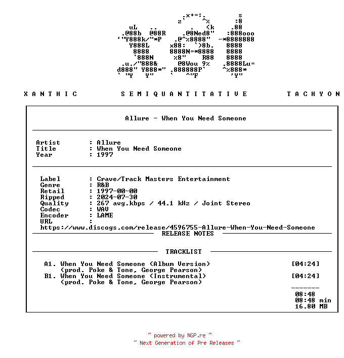 NFO for the release Allure-When_You_Need_Someone-(ALAS_0805)-Promo_VLS-1997-xST by xST