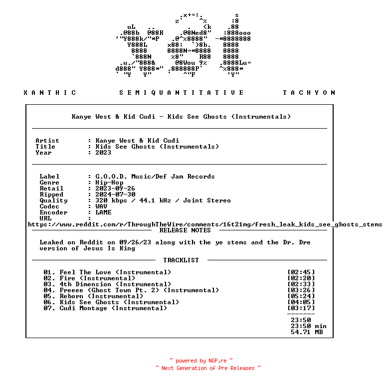 NFO for the release Kanye_West_And_Kid_Cudi-Kids_See_Ghosts_(Instrumentals)-WEB-2023-xST_INT by xST_INT