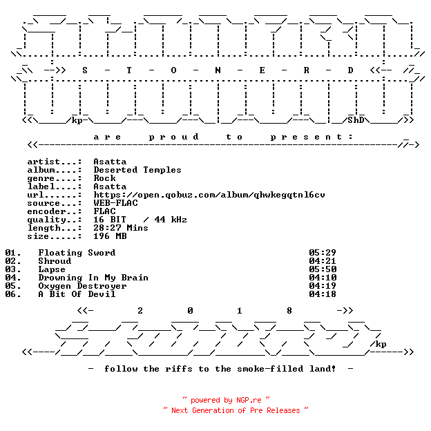 NFO for the release Asatta-Deserted_Temples-16BIT-WEB-FLAC-2026-STONERD by STONERD