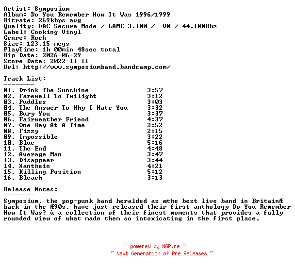 NFO for the release Symposium-Do_You_Remember_How_It_Was_1996-1999-2022-404 by 404