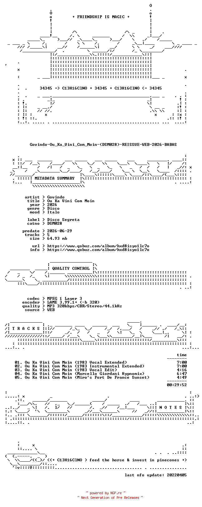 NFO for the release Govindo-Ou_Ka_Vini_Com_Moin-(DSM028)-REISSUE-WEB-2026-BABAS by BABAS