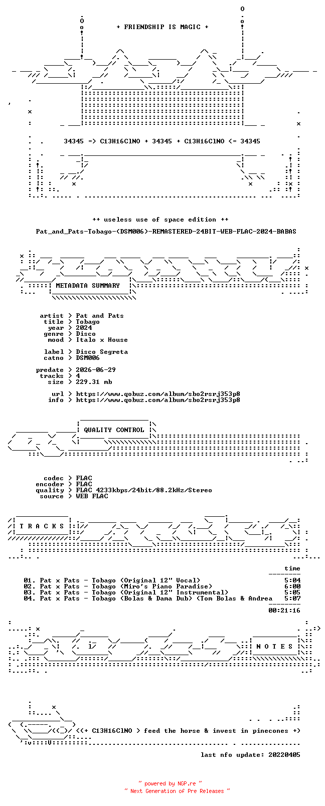 NFO for the release Pat_and_Pats-Tobago-(DSM006)-REMASTERED-24BIT-WEB-FLAC-2024-BABAS by BABAS