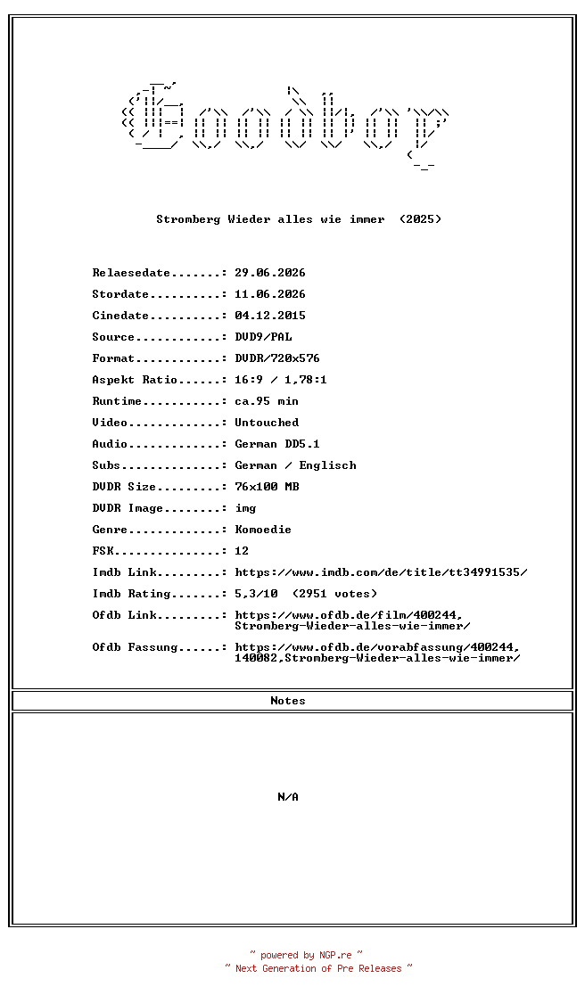 NFO for the release Stromberg.Wieder.Alles.Wie.Immer.GERMAN.2025.COMPLETE.PAL.DVD9-Goodboy by Goodboy