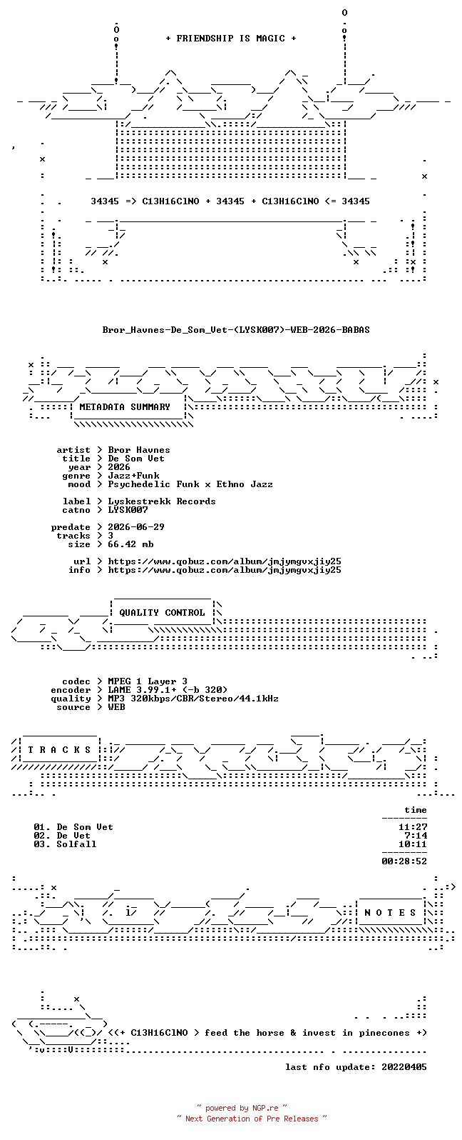 NFO for the release Bror_Havnes-De_Som_Vet-(LYSK007)-WEB-2026-BABAS by BABAS