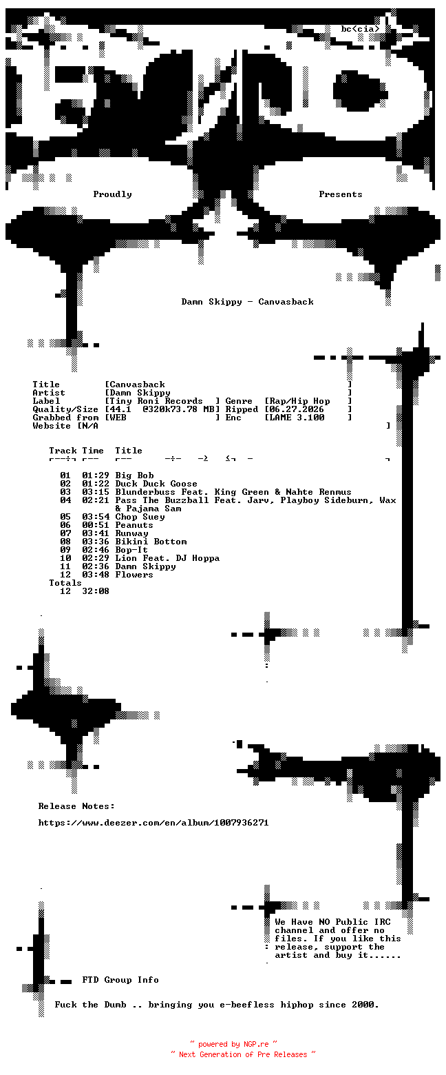 NFO for the release Damn_Skippy-Canvasback-WEB-2026-FTD by FTD