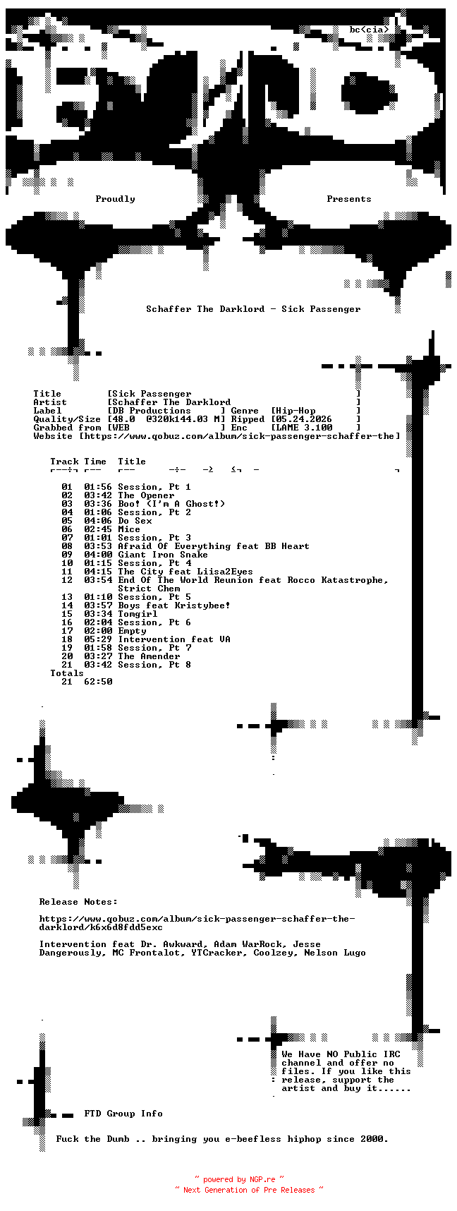 NFO for the release Schaffer_The_Darklord-Sick_Passenger-WEB-2013-FTD by FTD