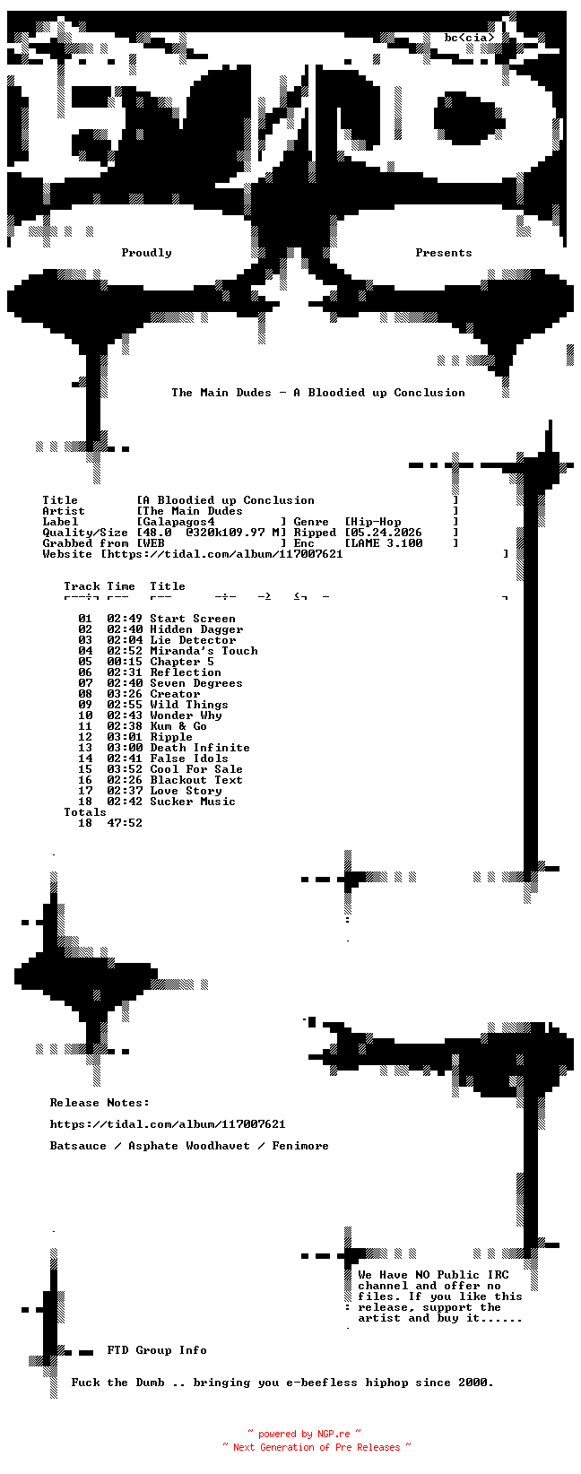 NFO for the release The_Main_Dudes-A_Bloodied_Up_Conclusion-WEB-2019-FTD by FTD