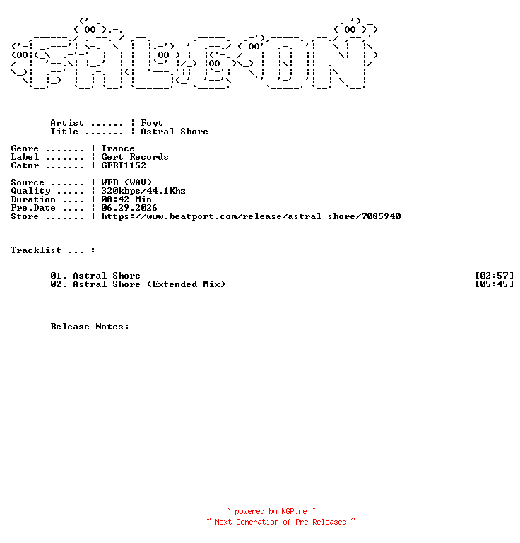 NFO for the release FOYT-Astral_Shore-(GERT1152)-WEB-2026-FALCON by FALCON