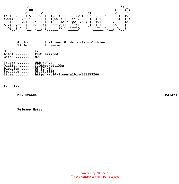 NFO for the release Nitrous_Oxide_And_Simon_Oshine-Breeze-SINGLE-WEB-2026-FALCON by FALCON