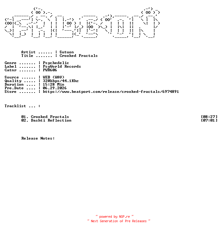 NFO for the release Sutuon-Crooked_Fractals-(PWR606)-WEB-2026-FALCON by FALCON