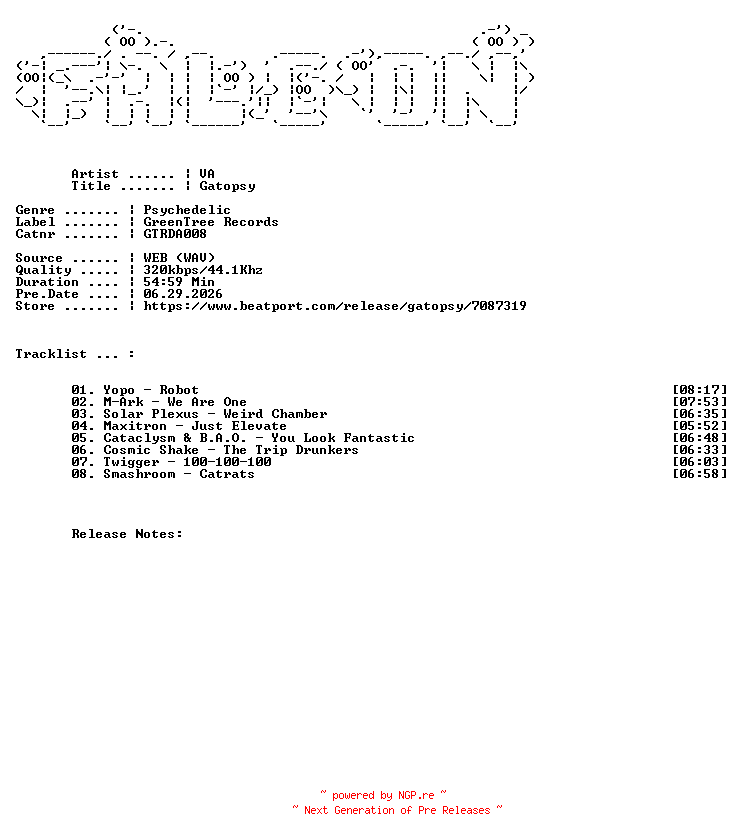 NFO for the release VA-Gatopsy-(GTRDA008)-WEB-2026-FALCON by FALCON