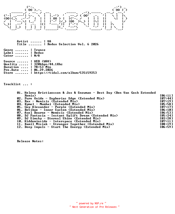 NFO for the release VA-Redux_Selection_Vol._6_2026-WEB-2026-FALCON by FALCON