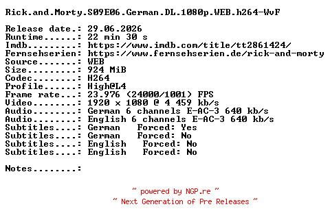 NFO for the release Rick.and.Morty.S09E06.German.DL.1080p.WEB.h264-WvF by WvF
