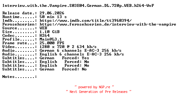 NFO for the release Interview.with.the.Vampire.S03E04.German.DL.720p.WEB.h264-WvF by WvF