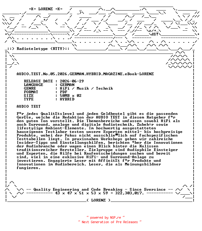 NFO for the release AUDIO.TEST.No.05.2026.GERMAN.HYBRID.MAGAZINE.eBook-LORENZ by LORENZ