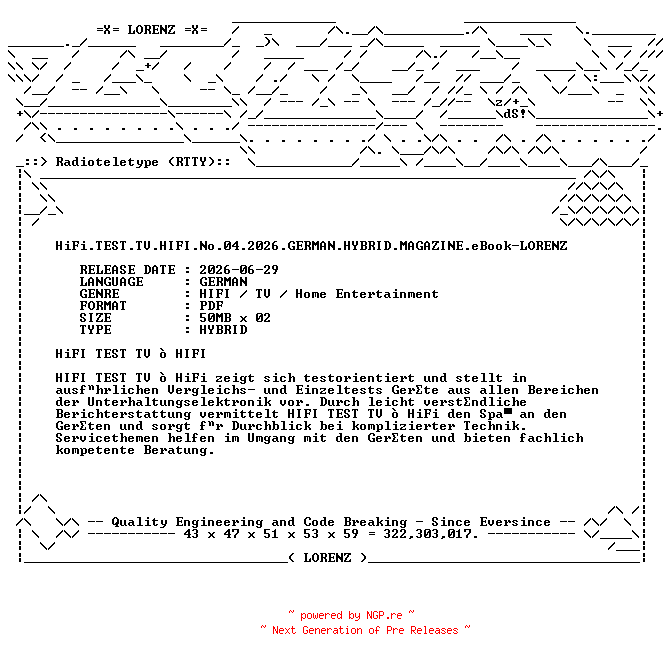 NFO for the release HiFi.TEST.TV.HIFI.No.04.2026.GERMAN.HYBRID.MAGAZINE.eBook-LORENZ by LORENZ