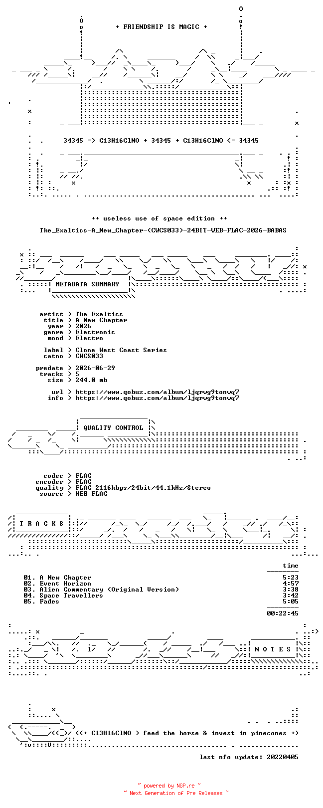 NFO for the release The_Exaltics-A_New_Chapter-(CWCS033)-24BIT-WEB-FLAC-2026-BABAS by BABAS