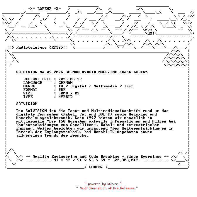 NFO for the release SATVISION.No.07.2026.GERMAN.HYBRID.MAGAZINE.eBook-LORENZ by LORENZ