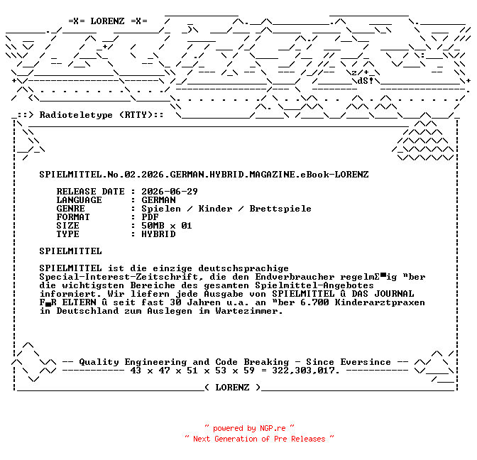 NFO for the release SPIELMITTEL.No.02.2026.GERMAN.HYBRID.MAGAZINE.eBook-LORENZ by LORENZ