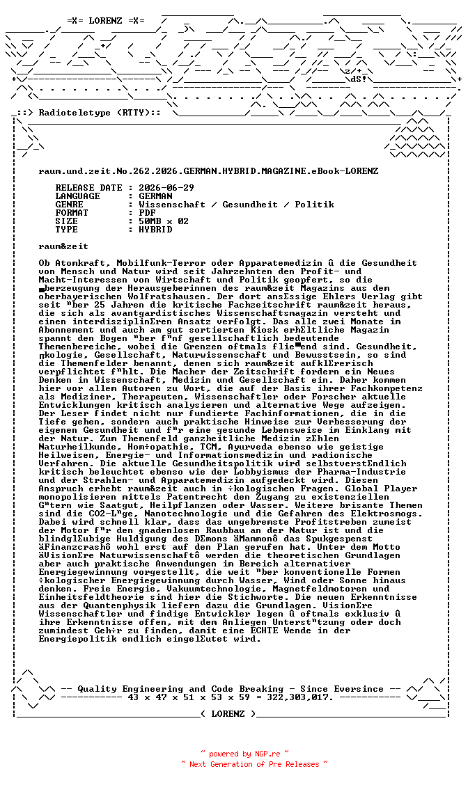 NFO for the release raum.und.zeit.No.262.2026.GERMAN.HYBRID.MAGAZINE.eBook-LORENZ by LORENZ