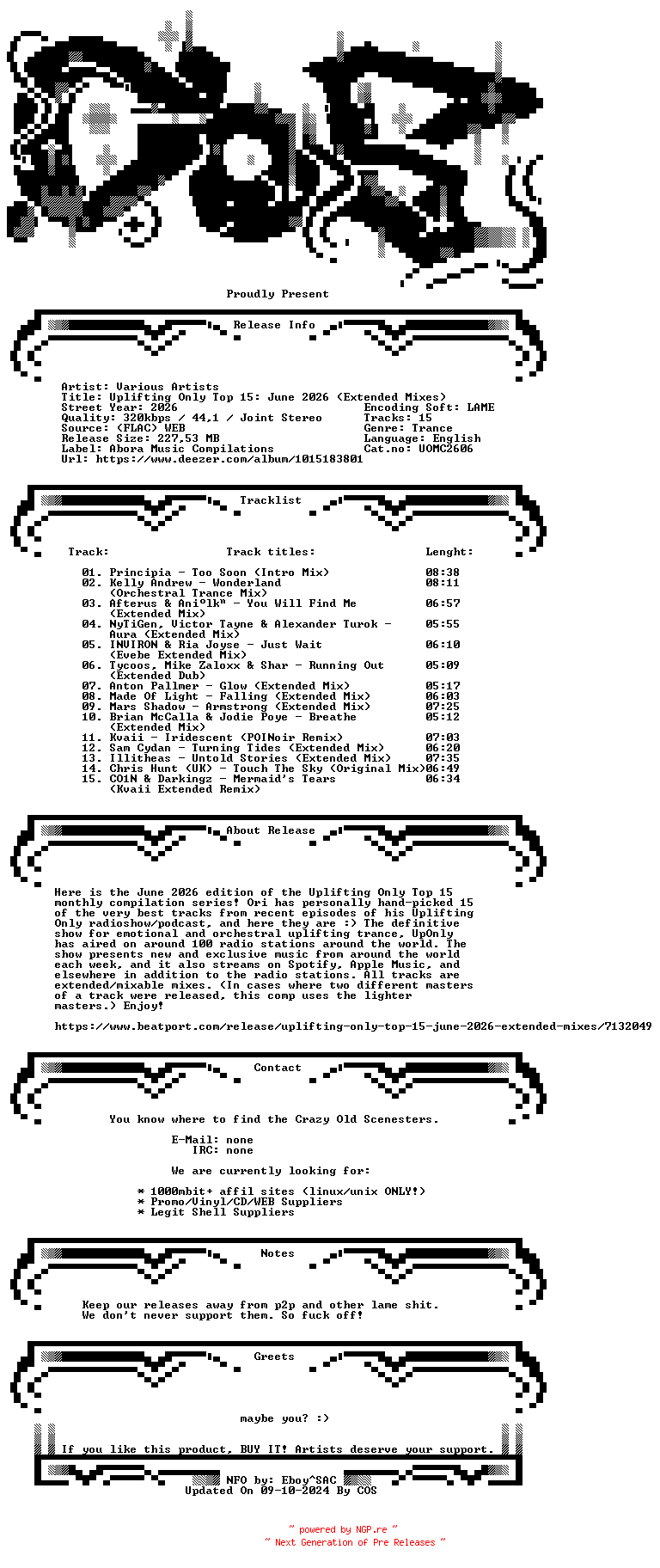 NFO for the release VA-Uplifting_Only_Top_15_June_2026_(Extended_Mixes)-(UOMC2606)-WEB-2026-COS by COS
