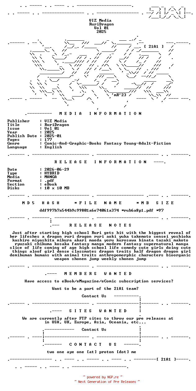 NFO for the release VIZ.Media.-.RuriDragon.Vol.01.2025.HYBRID.MANGA.eBook-21A1 by 21A1