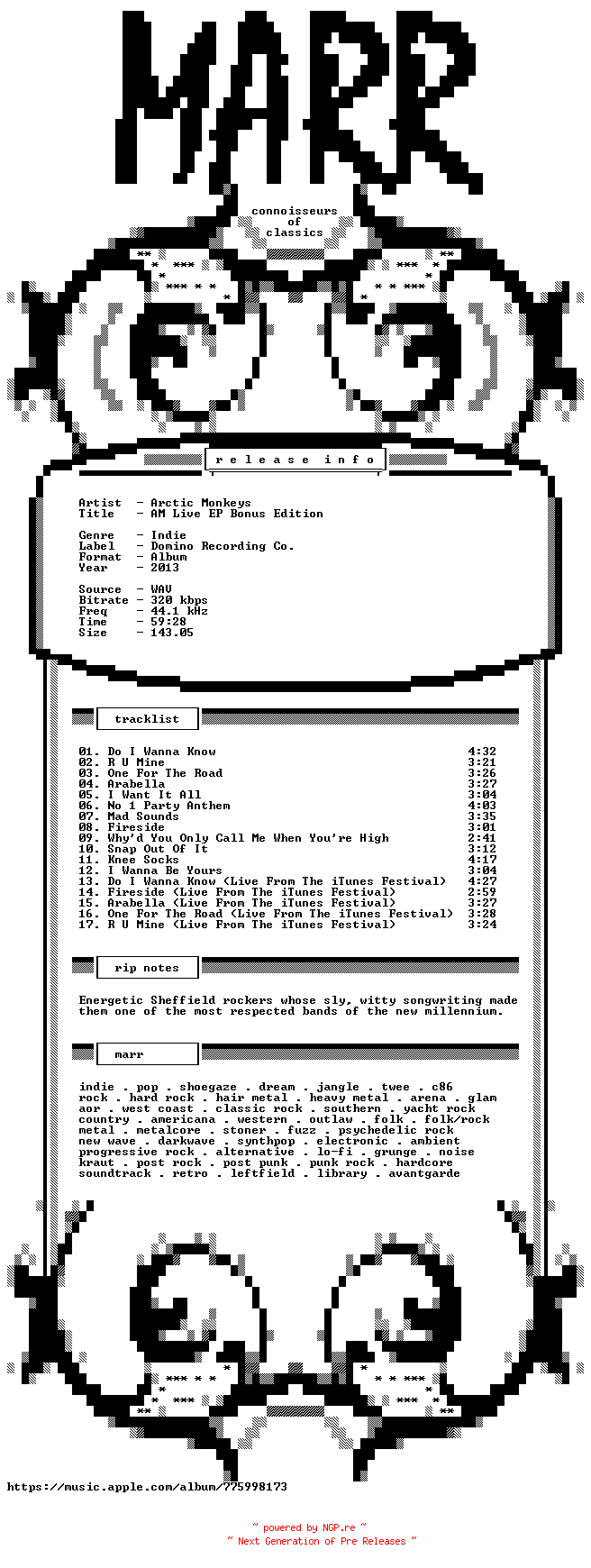 NFO for the release Arctic_Monkeys-AM_Live_EP_Bonus_Edition-WEB-2013-MARR by MARR