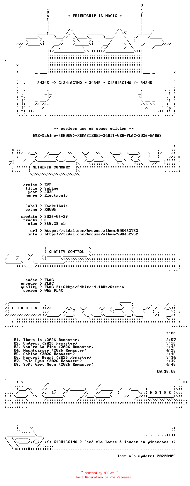 NFO for the release EYE-Sabine-(KH005)-REMASTERED-24BIT-WEB-FLAC-2026-BABAS by BABAS