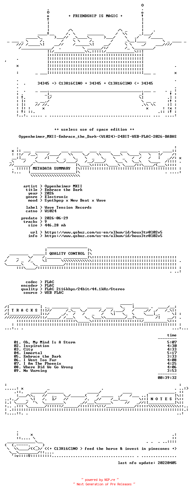NFO for the release Oppenheimer_MKII-Embrace_the_Dark-(W1024)-24BIT-WEB-FLAC-2026-BABAS by BABAS