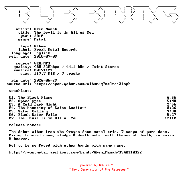 NFO for the release Akem_Manah-The_Devil_Is_in_All_of_You-WEB-2010-BLEEDiNG by BLEEDiNG