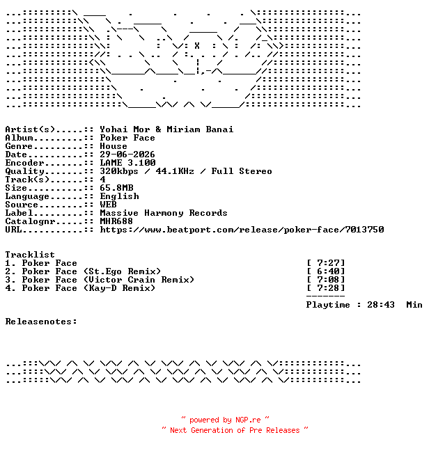 NFO for the release Yohai_Mor_And_Miriam_Banai-Poker_Face-MHR688-WEB-2026-WAV by WAV