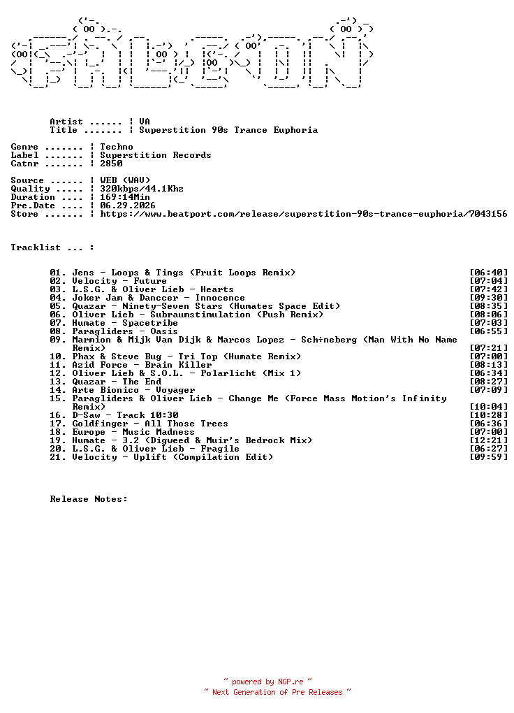 NFO for the release VA-Superstition_90s_Trance_Euphoria-(2850)-WEB-2026-FALCON by FALCON
