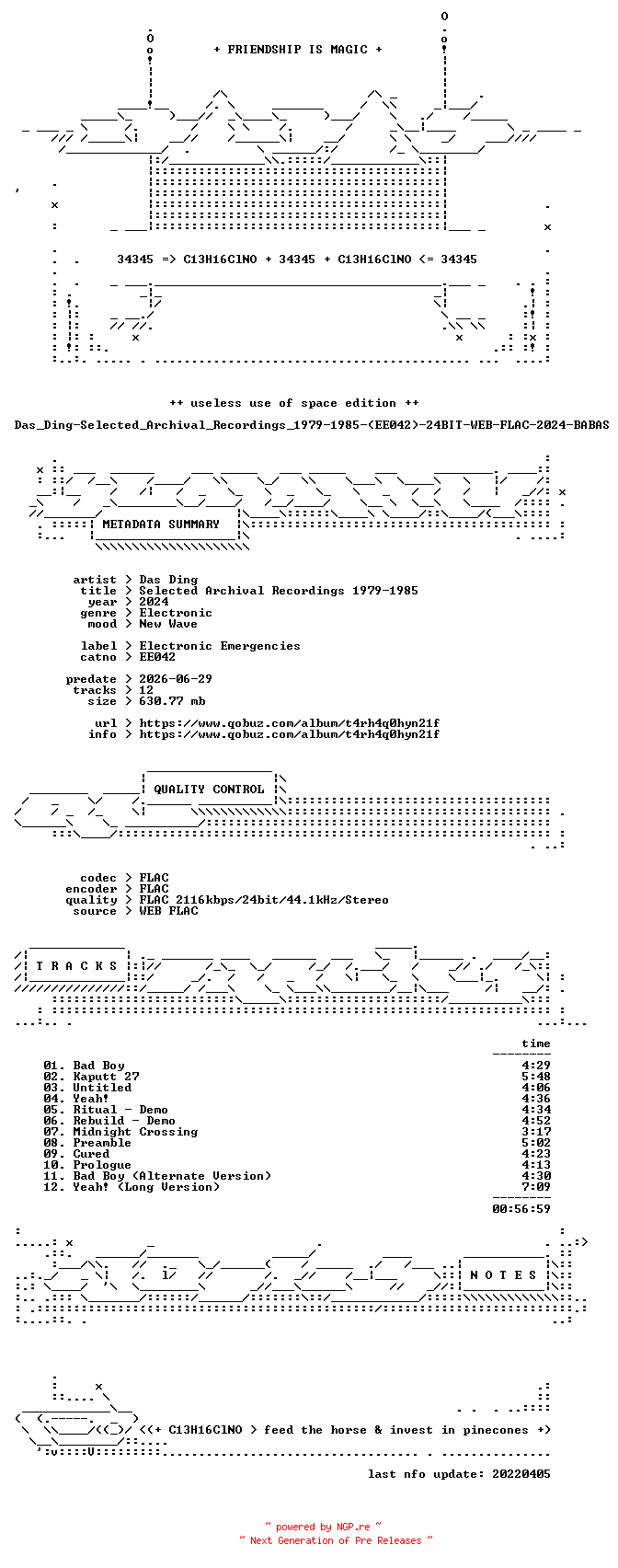 NFO for the release Das_Ding-Selected_Archival_Recordings_1979-1985-(EE042)-24BIT-WEB-FLAC-2024-BABAS by BABAS