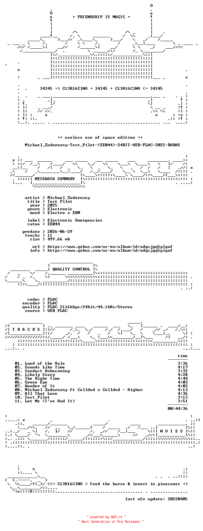 NFO for the release Michael_Zodorozny-Test_Pilot-(EE044)-24BIT-WEB-FLAC-2025-BABAS by BABAS