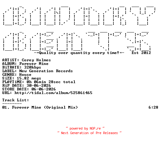 NFO for the release Corey_Holmes-Forever_Mine-(NGR461)-SINGLE-WEB-2026-BB by BB
