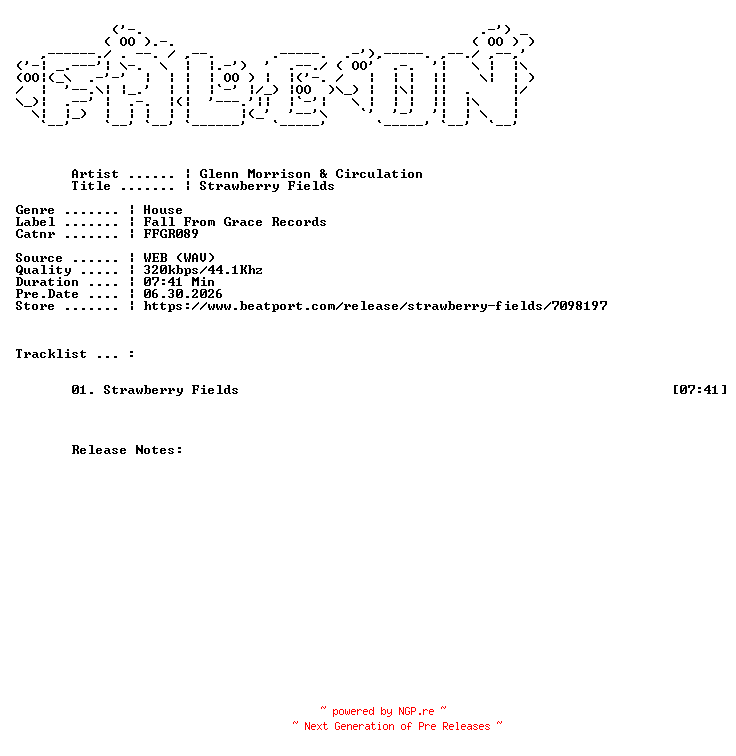 NFO for the release Glenn_Morrison_And_Circulation-Strawberry_Fields-(FFGR089)-SINGLE-WEB-2026-FALCON by FALCON