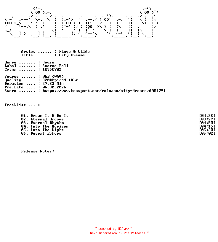 NFO for the release Kings_And_Wilds-City_Dreams-(10360702)-WEB-2026-FALCON by FALCON