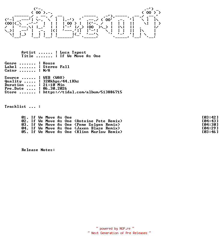 NFO for the release Luca_Tapost-If_We_Move_As_One-WEB-2026-FALCON by FALCON