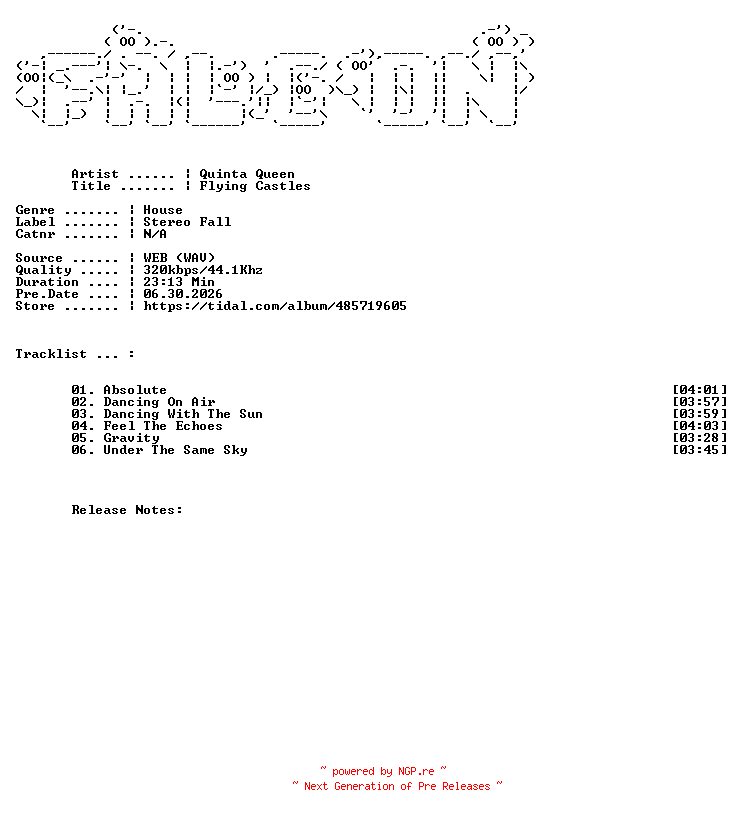 NFO for the release Quinta_Queen-Flying_Castles-WEB-2026-FALCON by FALCON