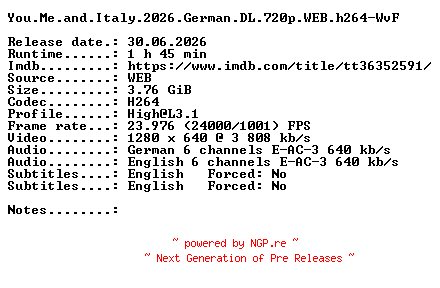 NFO for the release You.Me.and.Italy.2026.German.DL.720p.WEB.h264-WvF by WvF