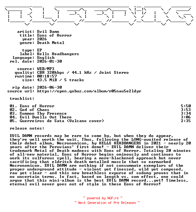 NFO for the release Evil_Damn-Eons_of_Horror-EP-WEB-2026-BLEEDiNG by BLEEDiNG