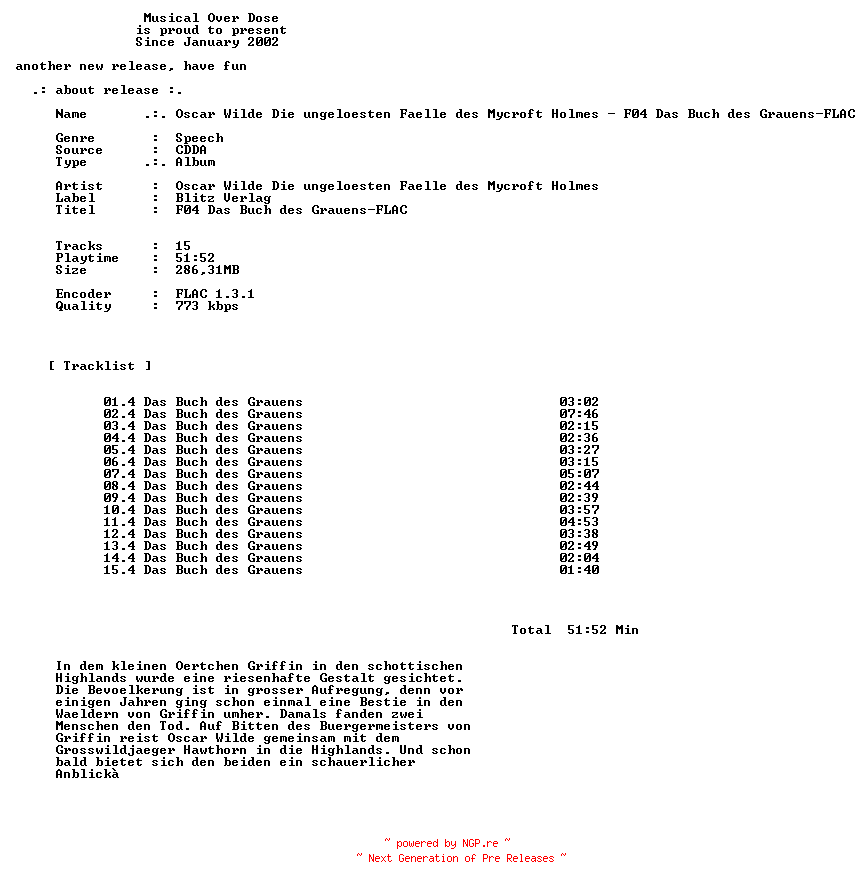 NFO for the release Oscar_Wilde_Die_Ungeloesten_Faelle_Des_Mycroft_Holmes-F04_Das_Buch_Des_Grauens-FLAC-DE-Audiobook-CD-FLAC-2026-MOD by MOD