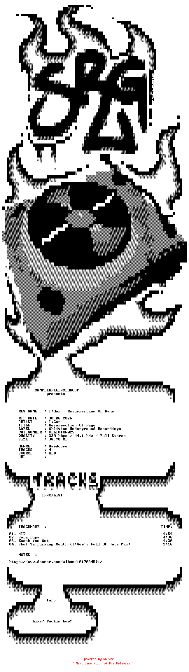 NFO for the release IGor_-_Resurrection_Of_Rage-(OBLIVION025)-WEB-2026-SRG by SRG