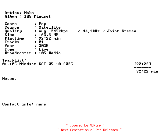 NFO for the release Moko-105_Mindset-SAT-05-10-2025-LFA by LFA