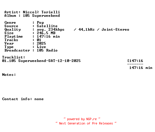 NFO for the release Niccolo_Torielli-105_Superweekend-SAT-12-10-2025-LFA by LFA