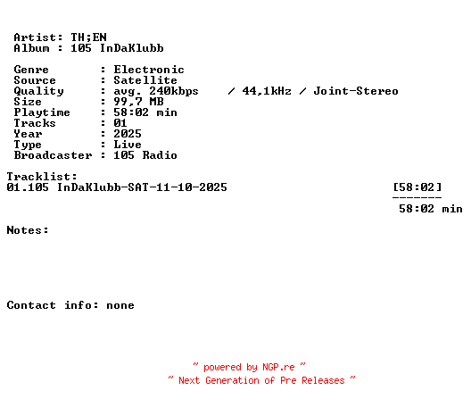 NFO for the release THEN-105_InDaKlubb-SAT-11-10-2025-LFA by LFA