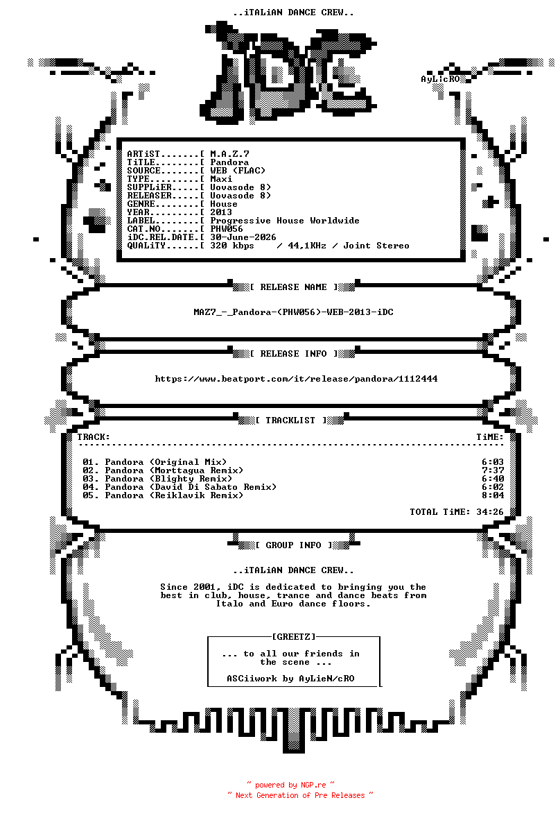 NFO for the release MAZ7_-_Pandora-(PHW056)-WEB-2013-iDC by iDC