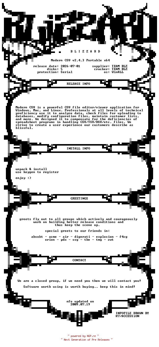 NFO for the release Modern.CSV.v2.4.3.Portable.x64.WinALL.Incl.Keygen-BLiZZARD by BLiZZARD