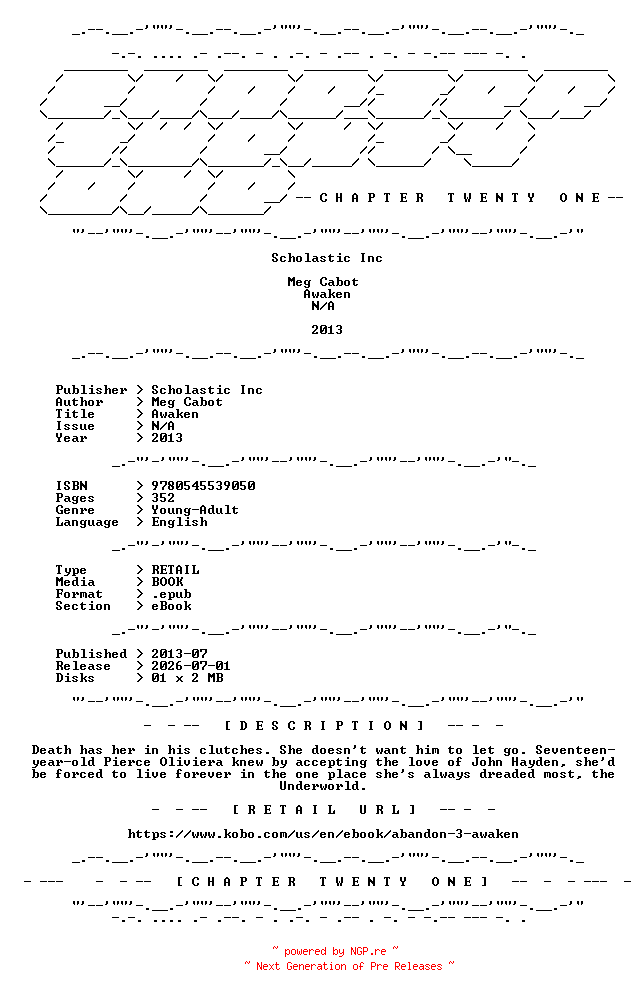 NFO for the release Meg.Cabot.-.Awaken.2013.RETAIL.EPUB.eBook-CTO by CTO